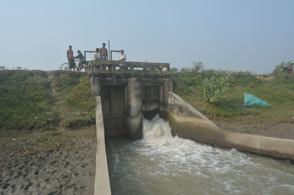 Community coordination to manage sluice gates is an important factor for the intensification of polders. (Photo: IRRI)